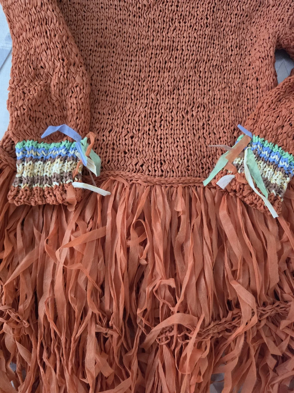 Akep Orange Girls' Fringe Knit Dress, Size 8